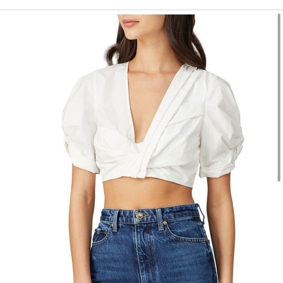 A.L.C. Ryan Puff Sleeve Cotton Crop Top - Picture 1 of 5